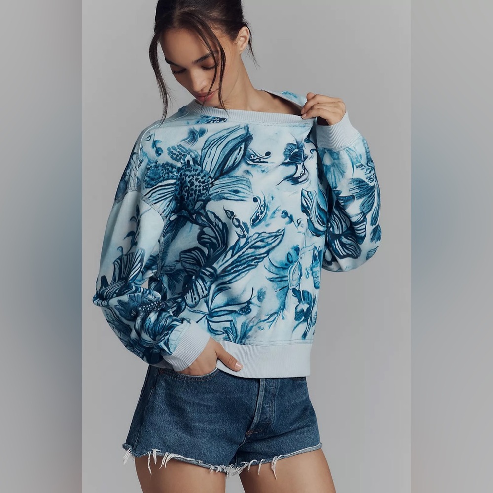 NWT! Anthropologie Blue Pilcro Batik Oversized Sweatshirt - Size XL 💎